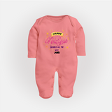 "Sparkle All the Way" - New Year Themed Customized Sleep Suit For Babies With Name - PEACH - New Born (Chest 7.5")