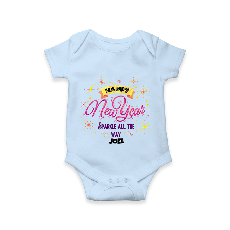 "Sparkle All the Way" - New Year Themed Customized Romper For Babies With Name - BABY BLUE - 0 - 3 Months Old (Chest 16")