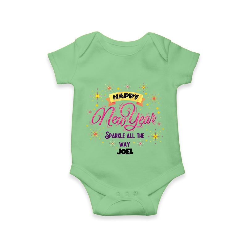 "Sparkle All the Way" - New Year Themed Customized Romper For Babies With Name - GREEN - 0 - 3 Months Old (Chest 16")