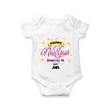 "Sparkle All the Way" - New Year Themed Customized Romper For Babies With Name - WHITE - 0 - 3 Months Old (Chest 16")