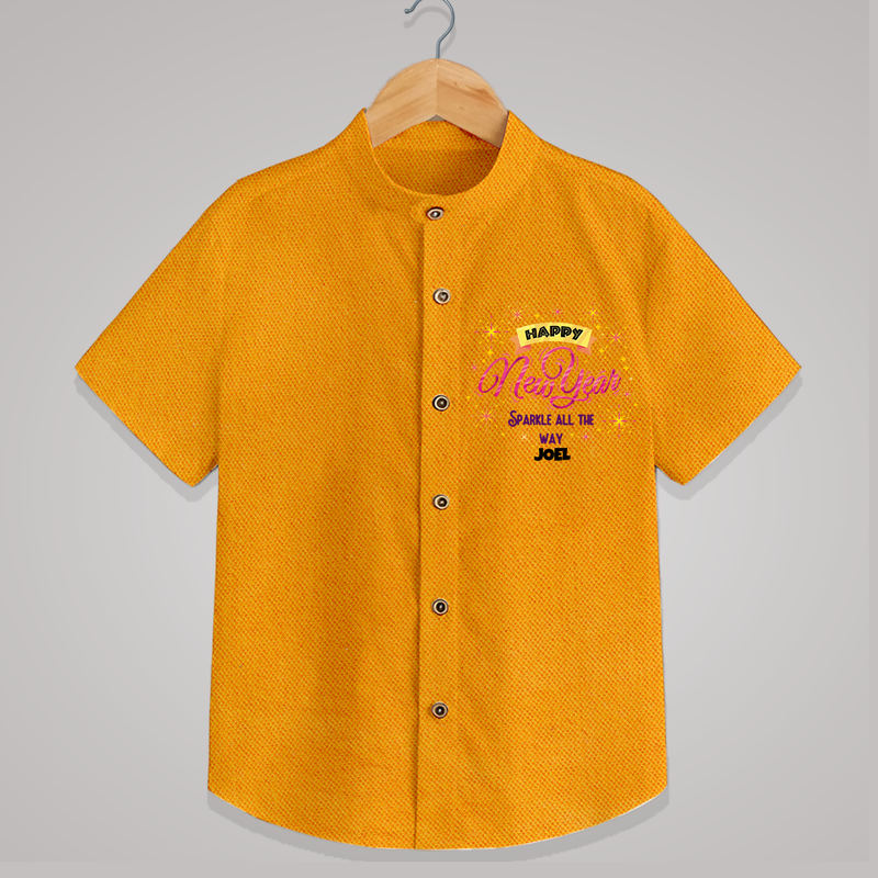 "Sparkle All the Way" - New Year Themed Customized Shirt For Kids With Name - CHROME YELLOW - 0 - 6 Months Old (Chest 23")