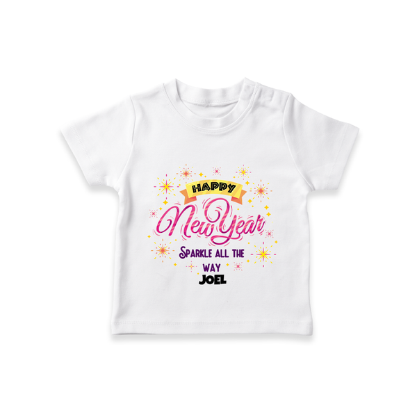 "Sparkle All the Way" - New Year Themed Customized T-Shirt For Kids With Name - WHITE - 0-5 Months Old (Chest 17")