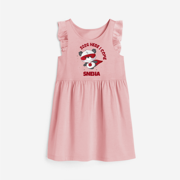 2026 HERE I COME – SUPER PANDA | Personalised Frock for Girls - BABY PINK - 1 - 2 Years Old (Chest 22" , Full Length 22")