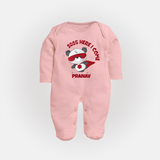 "2025 Here, I come" - New Year Themed Customized Sleep Suit For Babies With Name - BABY PINK - New Born (Chest 7.5")