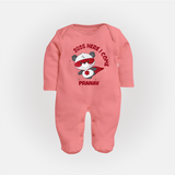 "2025 Here, I come" - New Year Themed Customized Sleep Suit For Babies With Name - PEACH - New Born (Chest 7.5")