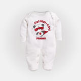 "2025 Here, I come" - New Year Themed Customized Sleep Suit For Babies With Name - WHITE - New Born (Chest 7.5")