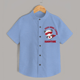 2026 HERE I COME – SUPER PANDA | Personalised Shirt for Kids - SKY BLUE - 0 - 6 Months Old (Chest 23")
