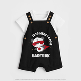 2026 HERE I COME – SUPER PANDA | Personalised Dungaree for Kids - BLACK - 0 - 5 Months Old (Chest 18")
