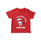 2026 HERE I COME – SUPER PANDA | Personalised T-Shirt for Kids - RED - 0-5 Months Old (Chest 17")