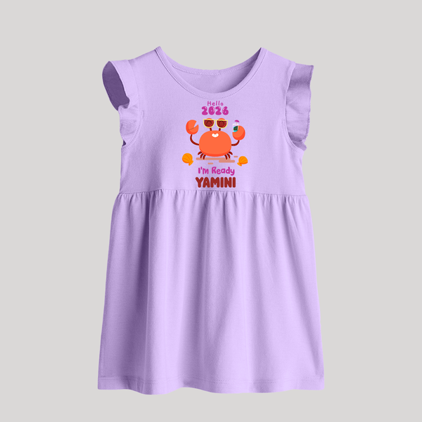 Hello 2026 Crab Design| Customized Baby Frock   - LILAC - 0 - 3 Months Old (Chest 17")