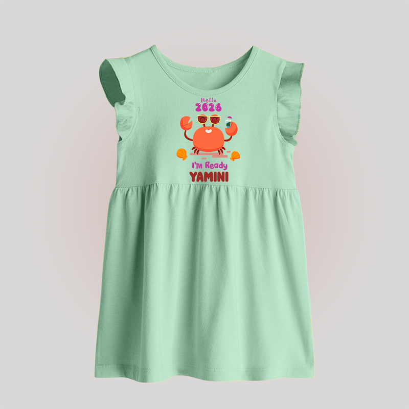 Hello 2026 Crab Design| Customized Baby Frock   - MINT GREEN - 0 - 3 Months Old (Chest 17")