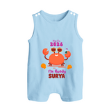 Hello 2026 Crab Design| Customized Romper Suit   - BABY BLUE - 0 - 5 Months Old (Chest 18")