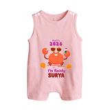Hello 2026 Crab Design| Customized Romper Suit   - BABY PINK - 0 - 5 Months Old (Chest 18")