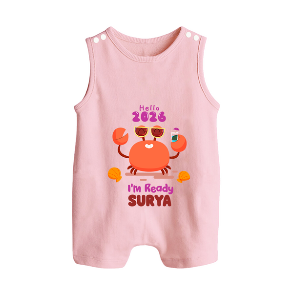 Hello 2026 Crab Design| Customized Romper Suit   - BABY PINK - 0 - 5 Months Old (Chest 18")