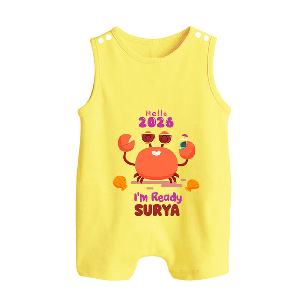 Hello 2026 Crab Design| Customized Romper Suit   - PASTEL YELLOW - 0 - 5 Months Old (Chest 18")