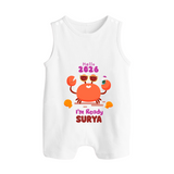 Hello 2026 Crab Design| Customized Romper Suit   - WHITE - 0 - 5 Months Old (Chest 18")