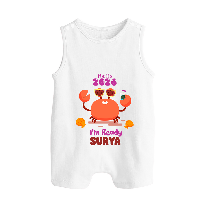 Hello 2026 Crab Design| Customized Romper Suit   - WHITE - 0 - 5 Months Old (Chest 18")