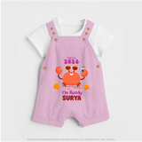 Hello 2026 Crab Design| Customized Dungaree for Kids - BABY PINK - 0 - 5 Months Old (Chest 18")