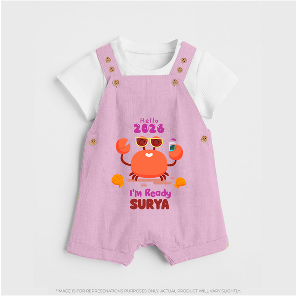 Hello 2026 Crab Design| Customized Dungaree for Kids - BABY PINK - 0 - 5 Months Old (Chest 18")