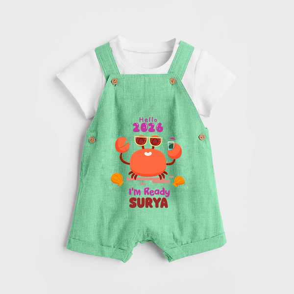 Hello 2026 Crab Design| Customized Dungaree for Kids - GREEN - 0 - 5 Months Old (Chest 18")
