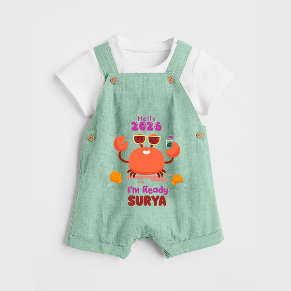 Hello 2026 Crab Design| Customized Dungaree for Kids - MINT GREEN - 0 - 5 Months Old (Chest 18")