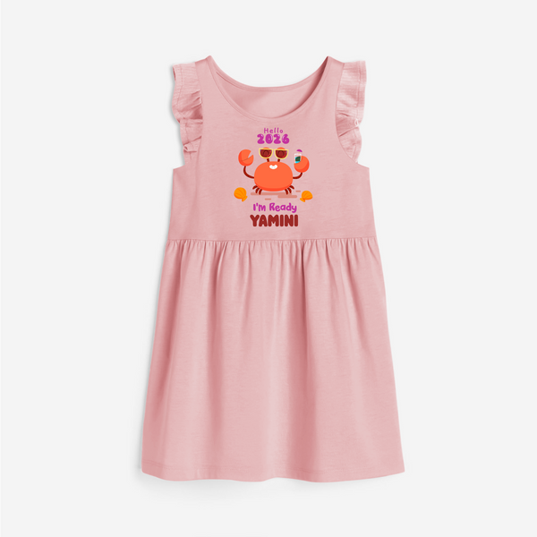 Hello 2026 Crab Design| Customized Frock for Girls - BABY PINK - 1 - 2 Years Old (Chest 22" , Full Length 22")