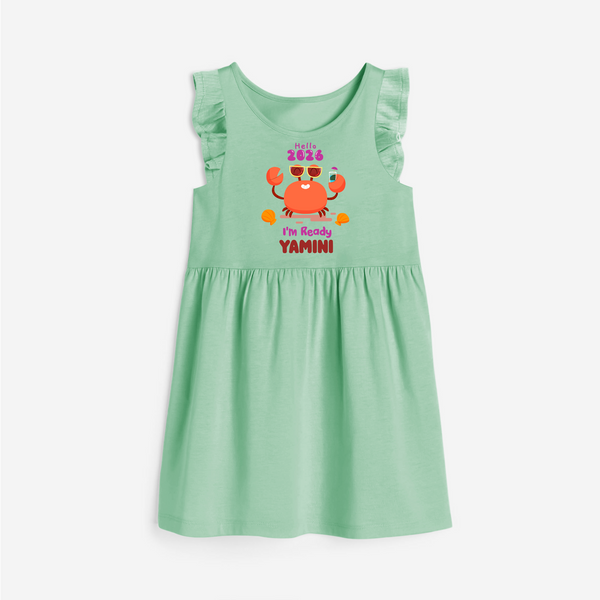 Hello 2026 Crab Design| Customized Frock for Girls - MINT GREEN - 1 - 2 Years Old (Chest 22" , Full Length 22")