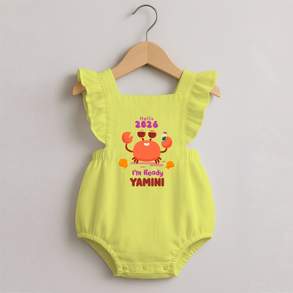Hello 2026 Crab Design| Customized Romper Frock for Girls - PASTEL YELLOW - 0 - 3 Months Old (Chest 19")