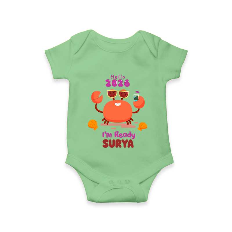 Hello 2026 Crab Design| Customized Romper for Kids - GREEN - New Born (Chest 14")