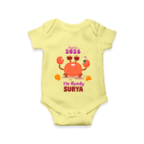 Hello 2026 Crab Design| Customized Romper for Kids - PASTEL YELLOW - New Born (Chest 14")