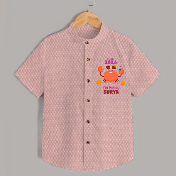 Hello 2026 Crab Design| Customized Shirt for Kids - PEACH - 0 - 6 Months Old (Chest 23")