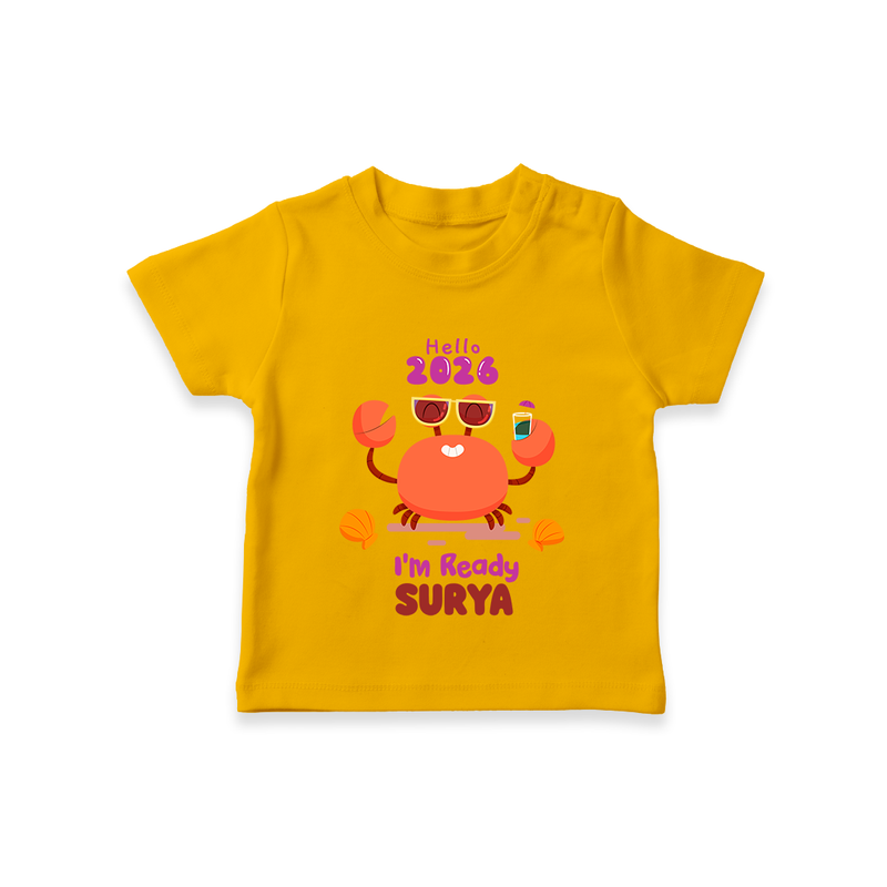 Hello 2026 Crab Design| Customized T-Shirt for Kids - CHROME YELLOW - 0-5 Months Old (Chest 17")