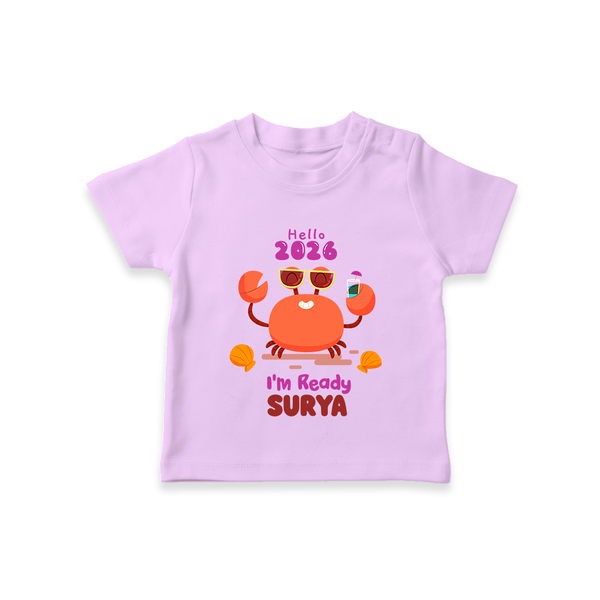 Hello 2026 Crab Design| Customized T-Shirt for Kids - LILAC - 0-5 Months Old (Chest 17")