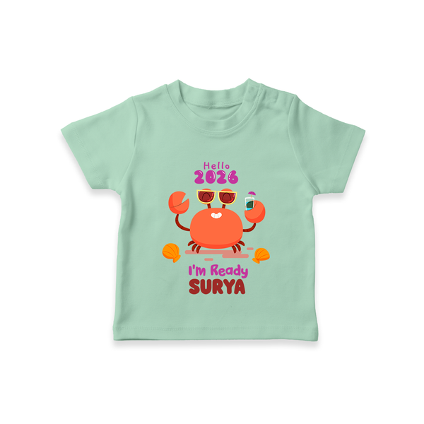 Hello 2026 Crab Design| Customized T-Shirt for Kids - MINT GREEN - 0-5 Months Old (Chest 17")