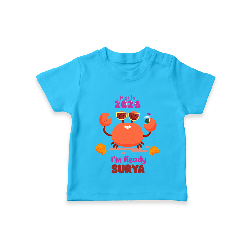Hello 2026 Crab Design| Customized T-Shirt for Kids - SKY BLUE - 0-5 Months Old (Chest 17")