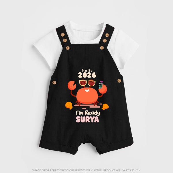 Hello 2026 Crab Design| Customized Dungaree for Kids - BLACK - 0 - 5 Months Old (Chest 18")