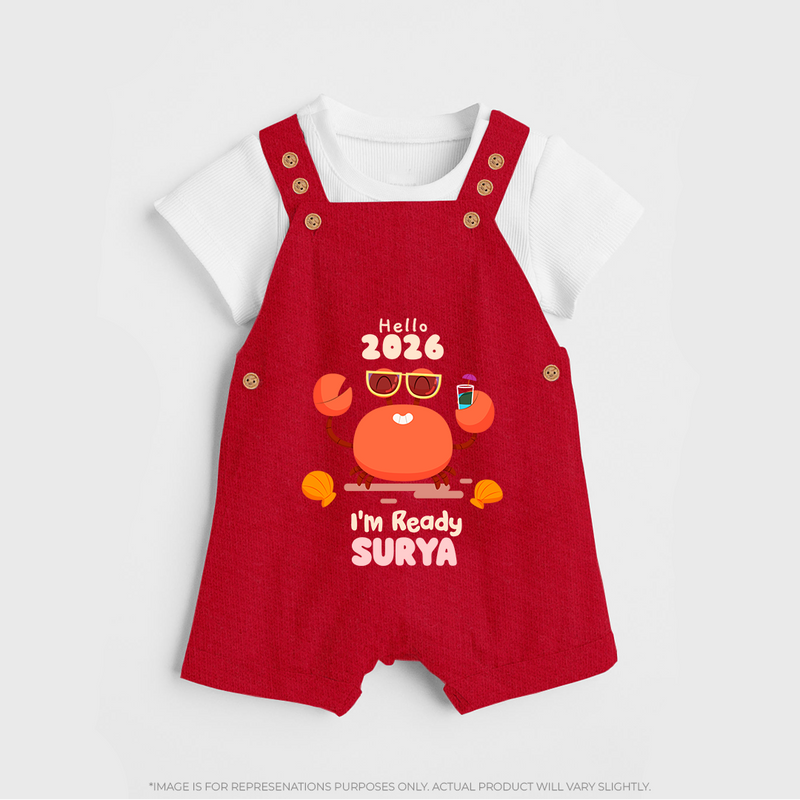 Hello 2026 Crab Design| Customized Dungaree for Kids - RED - 0 - 5 Months Old (Chest 18")