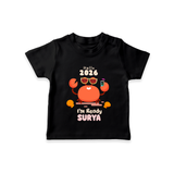 Hello 2026 Crab Design| Customized T-Shirt for Kids - BLACK - 0-5 Months Old (Chest 17")