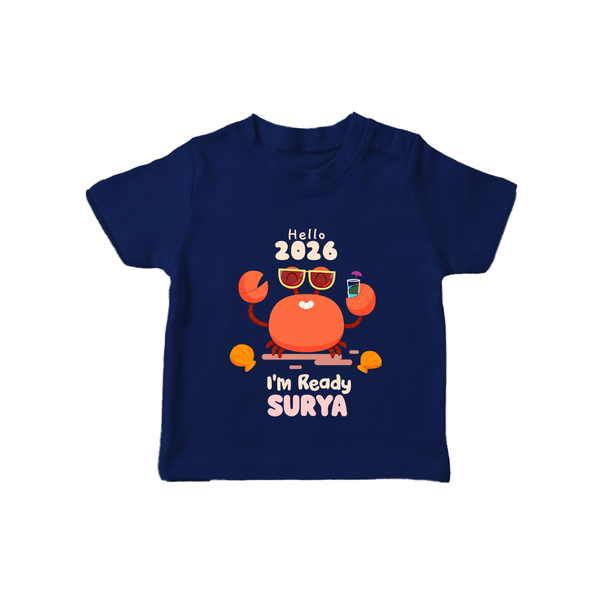 Hello 2026 Crab Design| Customized T-Shirt for Kids - NAVY BLUE - 0-5 Months Old (Chest 17")