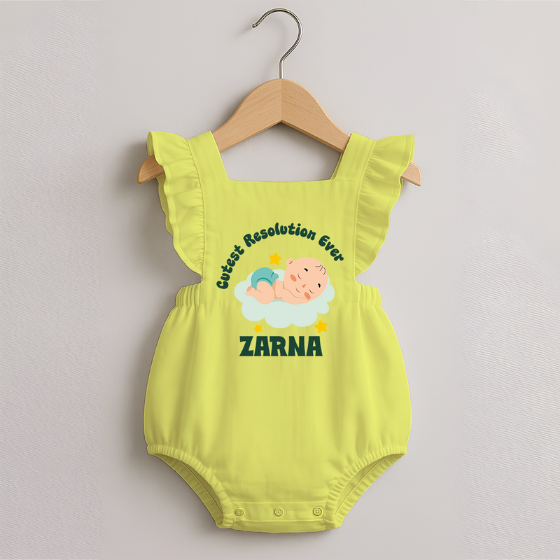 Cutest Resolution Ever Baby Cloud | Personalised Romper Frock for Girls - PASTEL YELLOW - 0 - 3 Months Old (Chest 19")