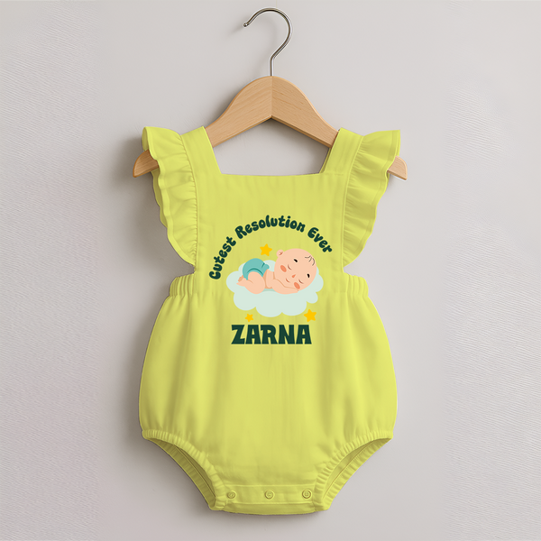 Cutest Resolution Ever Baby Cloud | Personalised Romper Frock for Girls - PASTEL YELLOW - 0 - 3 Months Old (Chest 19")