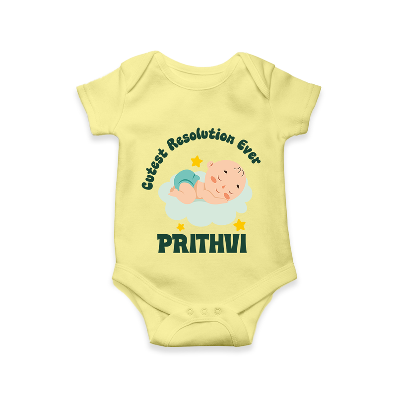 Cutest Resolution Ever Baby Cloud | Personalised Romper for Kids - PASTEL YELLOW - New Born (Chest 14")