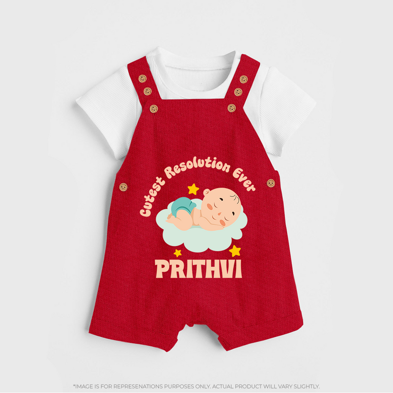Cutest Resolution Ever Baby Cloud | Personalised Dungaree for Kids - RED - 0 - 5 Months Old (Chest 18")