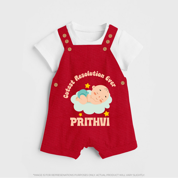 Cutest Resolution Ever Baby Cloud | Personalised Dungaree for Kids - RED - 0 - 5 Months Old (Chest 18")