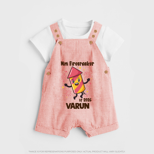 Mini Firecracker of 2026| Customized Dungaree for Kids - PEACH - 0 - 5 Months Old (Chest 18")