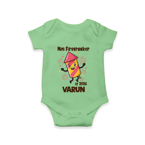 Mini Firecracker of 2026| Customized Romper for Kids - GREEN - New Born (Chest 14")