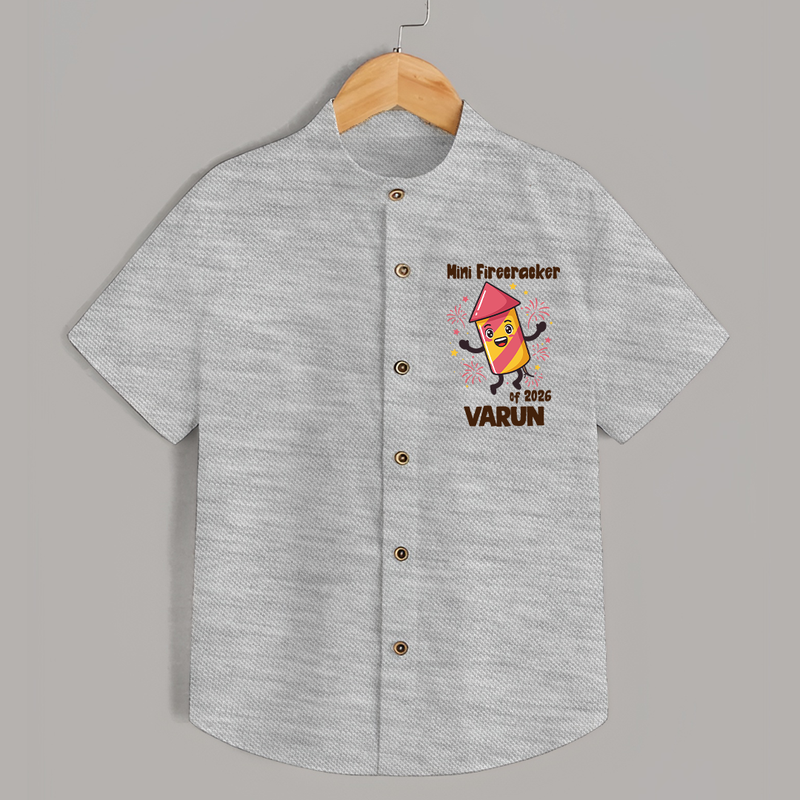 Mini Firecracker of 2026| Customized Shirt for Kids - GREY - 0 - 6 Months Old (Chest 23")