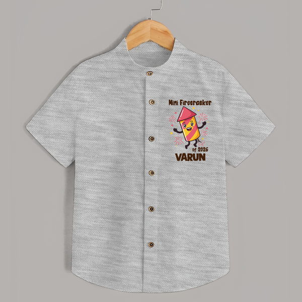 Mini Firecracker of 2026| Customized Shirt for Kids - GREY - 0 - 6 Months Old (Chest 23")