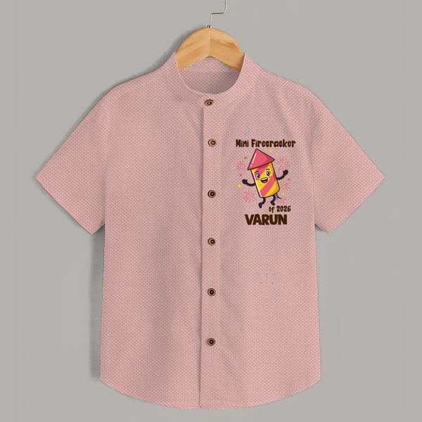 Mini Firecracker of 2026| Customized Shirt for Kids - PEACH - 0 - 6 Months Old (Chest 23")