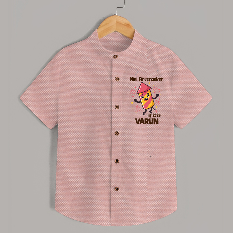Mini Firecracker of 2026| Customized Shirt for Kids - PEACH - 0 - 6 Months Old (Chest 23")